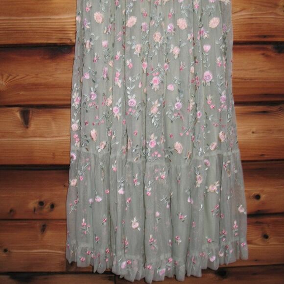 Mac Duggal 35104 Green Multicolor Embroidered V Neck Cap Sleeve Midi Dress - Picture 9 of 14